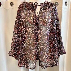 Sanctuary Womens Blouse Large Paisley Chiffon Smocked Neck Whimsigoth Boho 20061